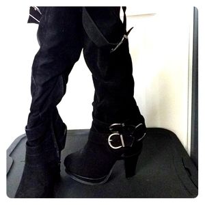 Charles Albert over knee black heeled boots